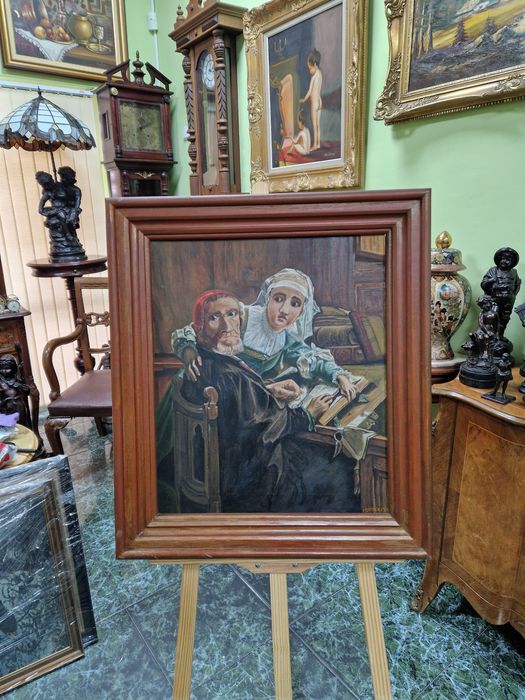 Прекрасна антикварна белгийска картина масло върху платно