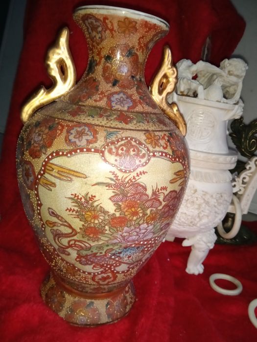 Ваза Восточная старинная Ручная раскраска Золото ручки и Китай 1930-х