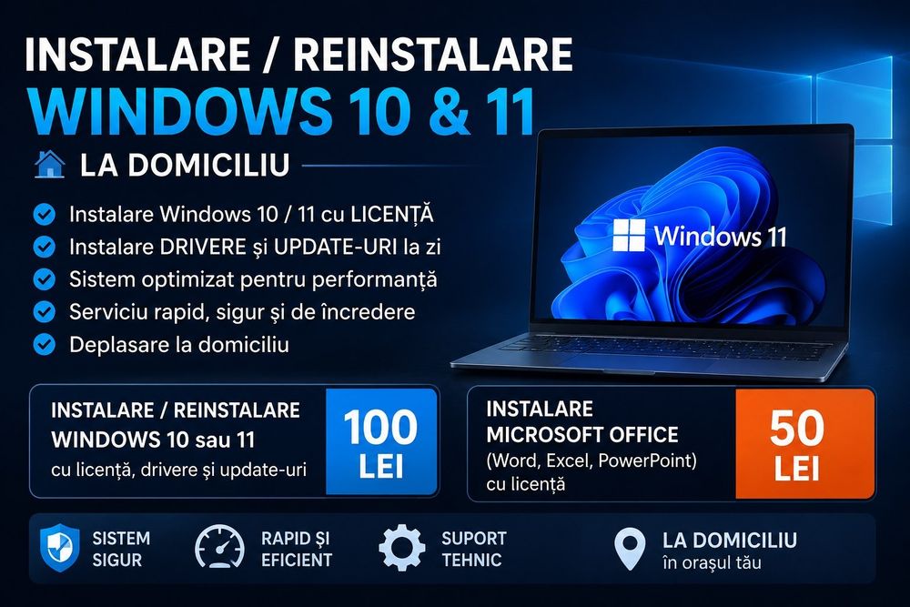Instalare Windows 11/10 Pro + pachet Office