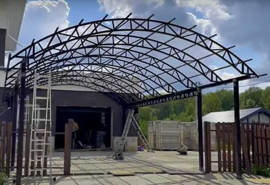 Навесы из поликарбоната, металлочерепицы, профнастила.