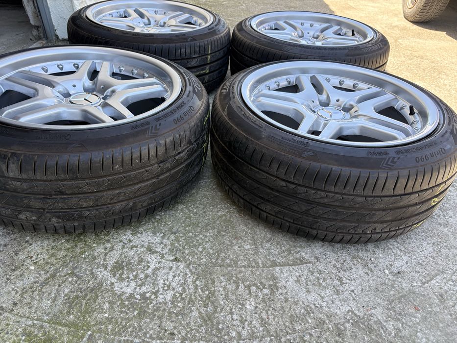 Jante Mercedes AMG 18” ET33 + anvelope vară foarte bune | Echilibrate | Capace noi