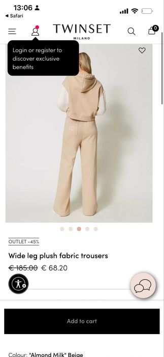 Twinset Milano оригинален wide leg plush fabric trousers в нежен Almond Milk beige нюанс