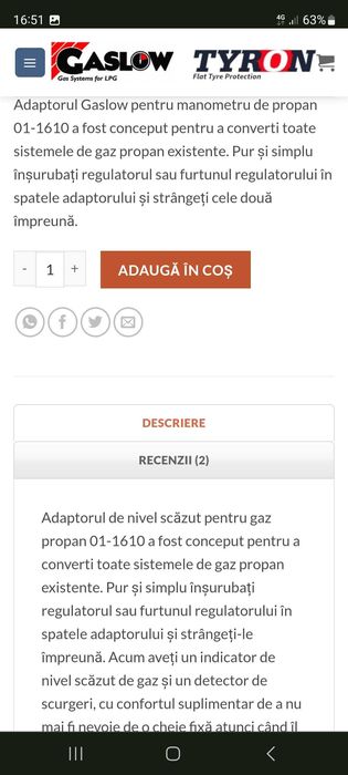 Adaptor butelie englezeasca Gazlow!