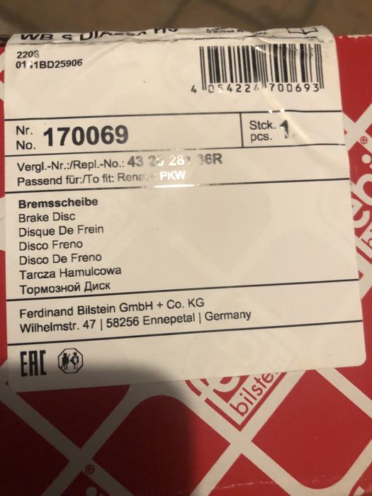 Disc Renault Febi spate perchea 550