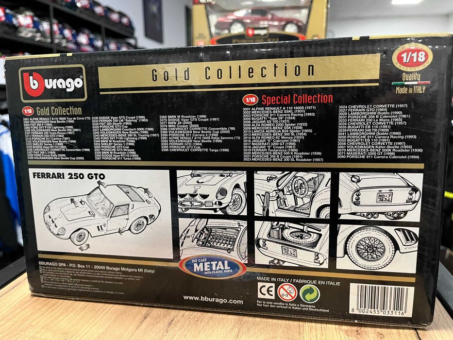 BBURAGO метална колекционерска количка модел FERARRI 250 GTO 1962г.
