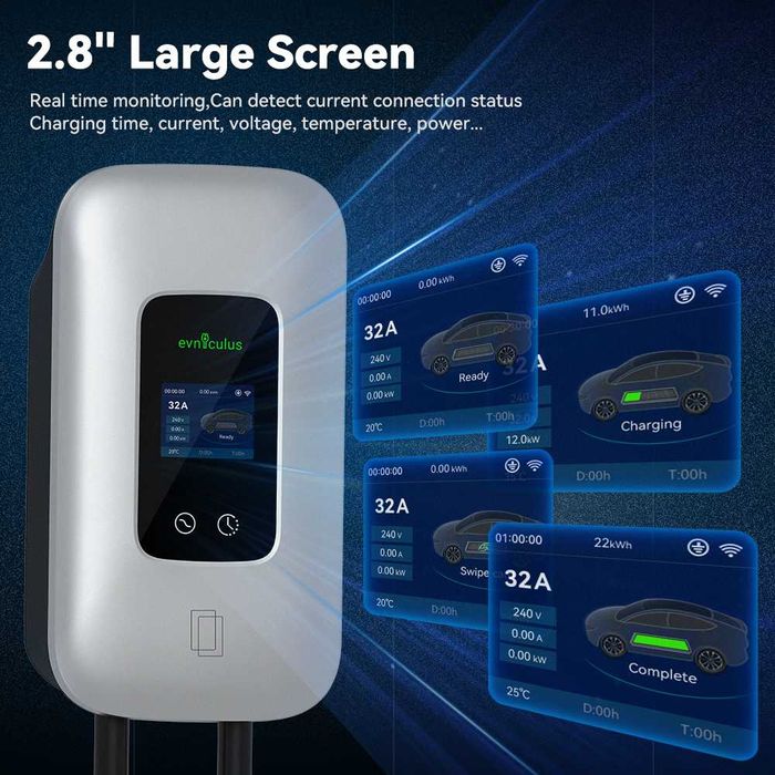 22 кВт Статична Зарядна Станция Wallbox Зарядно Електромобил 5м Тип 2