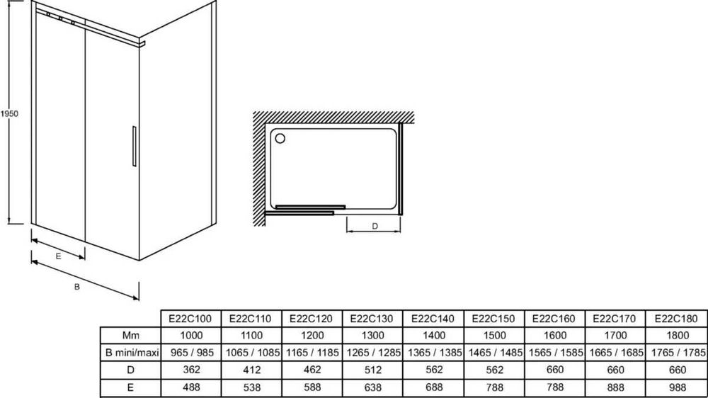 Душ врата раздвижна 160×195 Jacob Delafon CONTRA – 8мм стъкло, хром