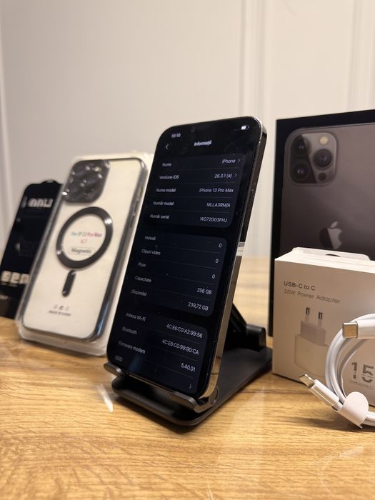 IPhone 13 Pro Max 5G Negru de 256GB cu Folie Husă și Încărcător 35w nou