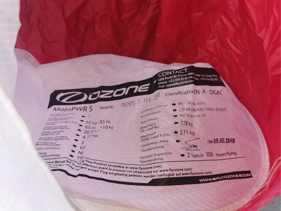 Aripa paramotor Ozone Mojo PWR marimea S ca noua