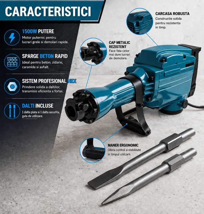 Picamer electric demolari 1500W + dalti beton profesional