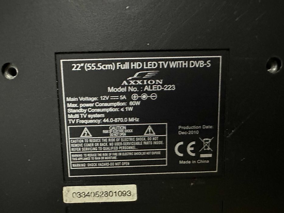 Телвизор LED tv Axxion 22" 12/220v