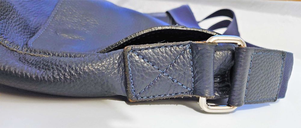 Geanta piele naturala moale (nu eco) Messenger bleumarin inchis, Italy