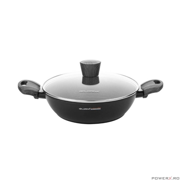 Oala din aluminiu cu invelis din marmura, cu capac din sticla, 28cm,