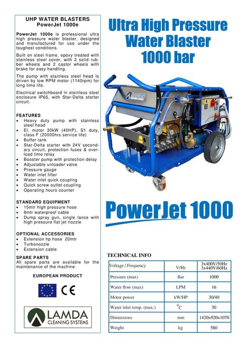 Професионални водоструйки 280, 350, 500 и 1000 бара -  LAMDA CS Greece