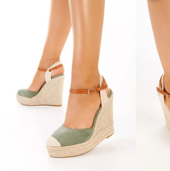 Дамски тюркоазени обувки/еспадрили на платформа