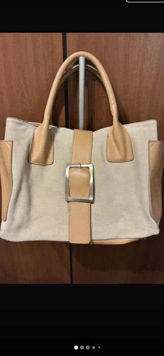 Geanta de mana , piele naturala, bej/ camel, Rapel.Biz