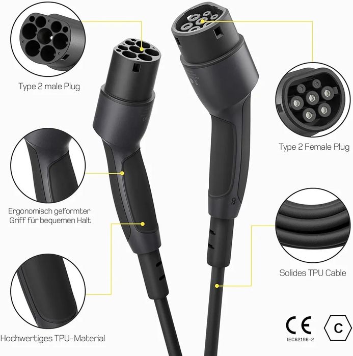 dé Кабел за зареждане на електромобили Тип 2, 22 kW, 10м, 32A