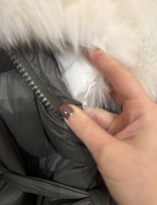 Geaca lunga puf gasca si blana de vulpe S-M noua