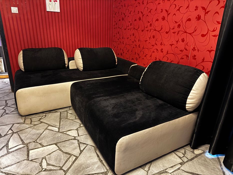 Голям модулен ъглов релакс диван за хол всекидневна в черен цвят
