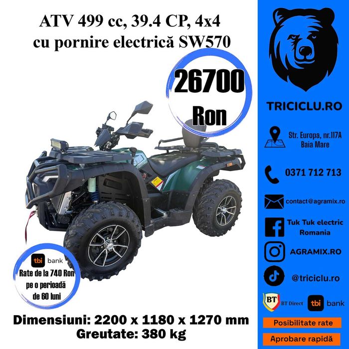 Atv 499cc 39.4 CP 4×4 cu pornire electrica SW570 Atv nou