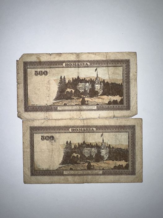 Lot 2 bancnote vechi 500 Lei 1941-1942 BNR Regatul României – Castelul Peleș (WWII)