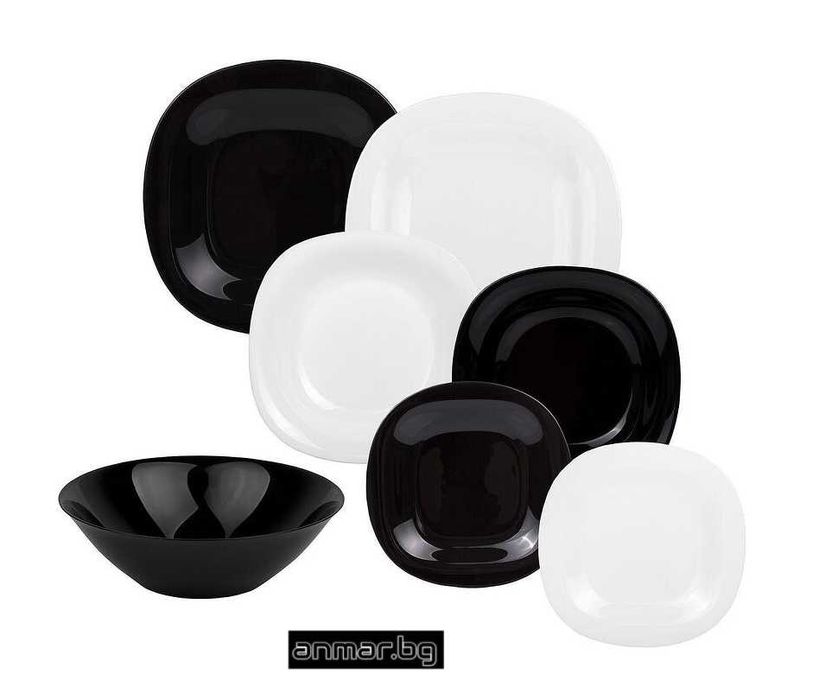 Сервиз за хранене 19 части, черно и бяло, Luminarc Carine