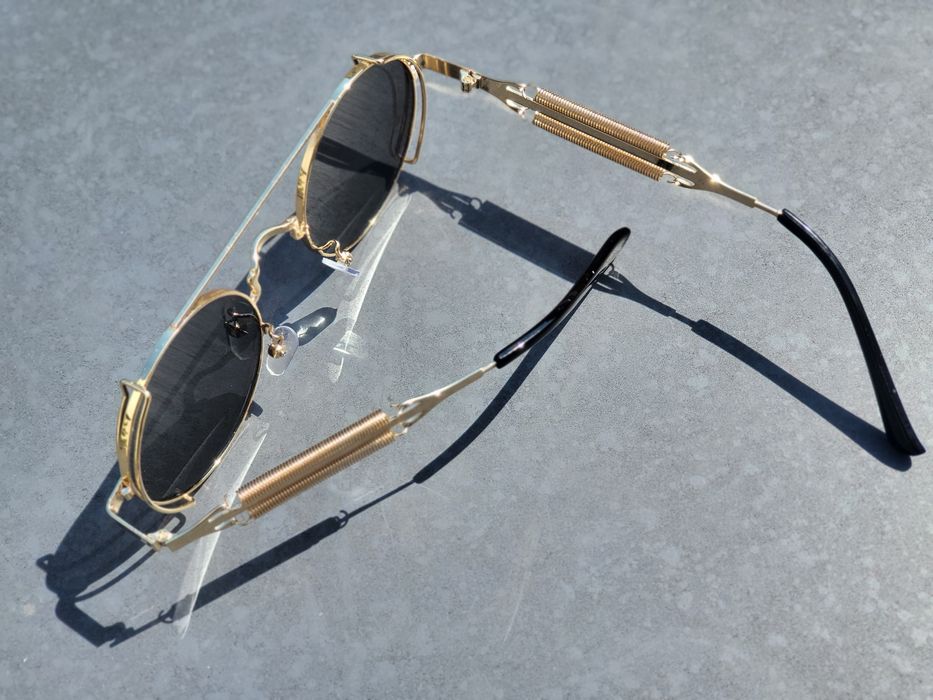 Ochelari Classic Retro Steampunk Cyber Sun Glasses Round Gold  Dark Lens