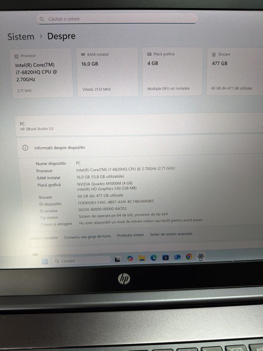 Laptop HP ZBook Studio G3 i7 16g 512g ssd nVidia 4g 15.6 4k