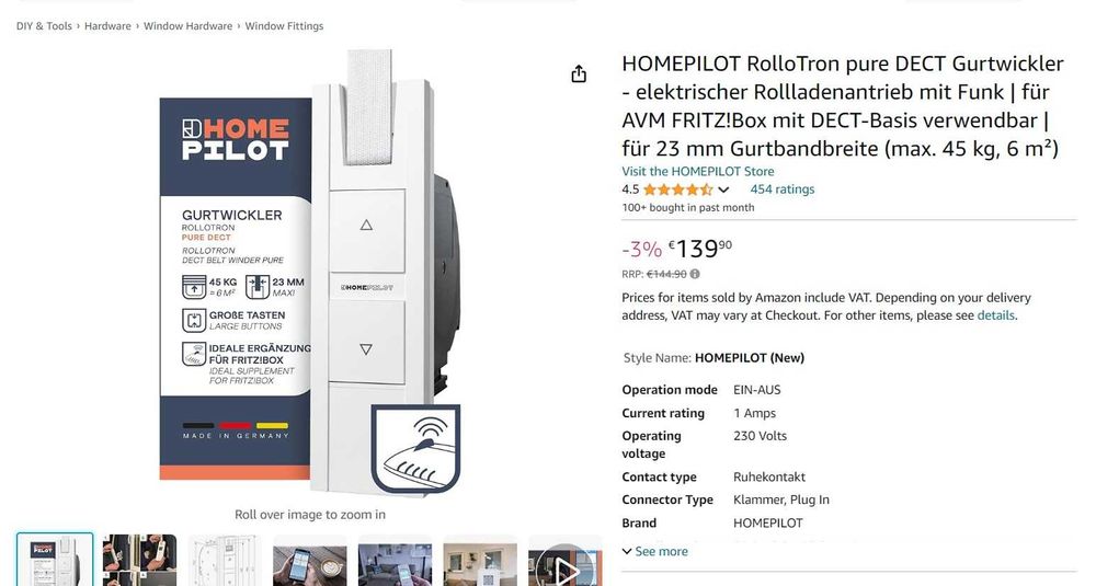 Acționare electrică a oblonului HOMEPILOT RolloTron pure DECT