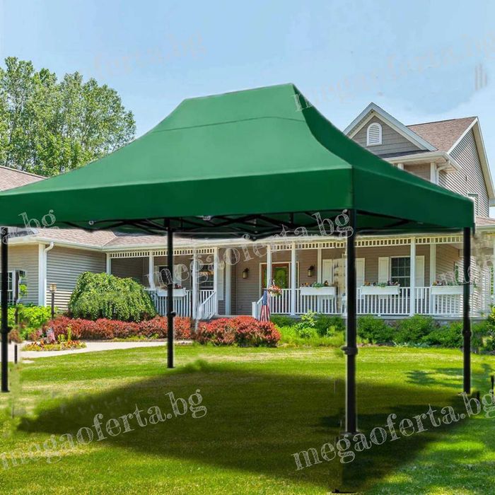 Градинска Шатра 3х4.50 – 23кг със Страници и Зелено Гумирано Покривало
