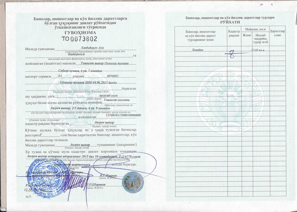 Срочно! Ангрен шаҳар 2/2 даҳа 6-уй 9-хонадон сотилади
