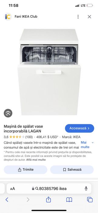 Masina de spalat vase ikea 80385796 60 cm