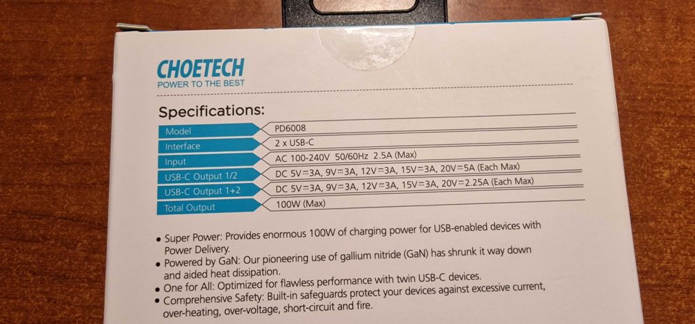 Incarcator de putere USB tip C 100W ChoeTECH original sigilat