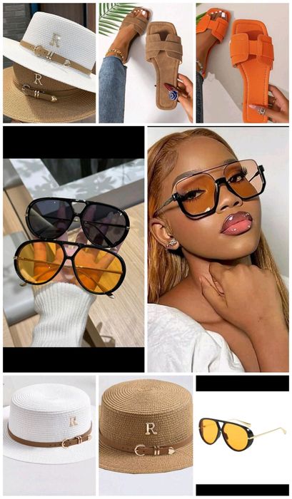 Чехли хит шапка очила жълти чехли каяво оранжево