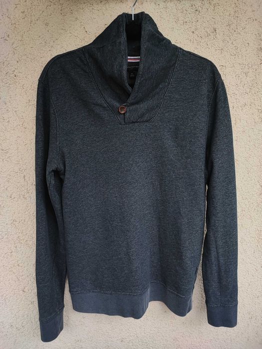 Pulover Banana Republic gri antracit, guler șal cu nasture, 100% bumbac, mărimea M