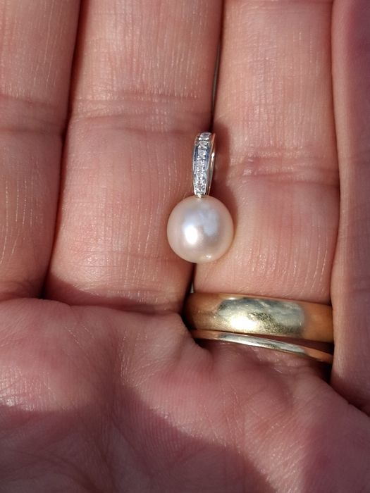 Pandantiv aur 14k diamante si perla de cultura