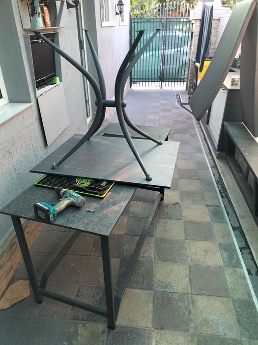 Măsuță de cafea exterior interior din metal și blat din compozit