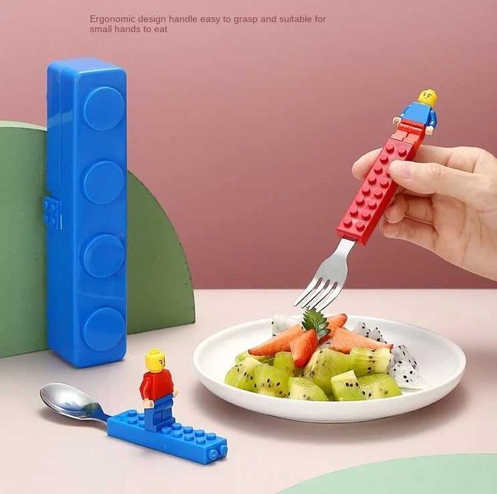 Нов Комплект детски прибори за храна * тип Лего * вилица и лъжица