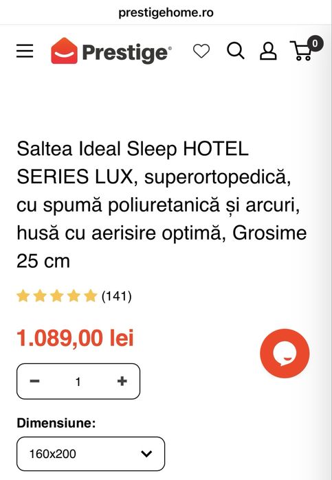 Saltea Prestige Ideal Sleep HOTEL SERIES LUX 160x200 - Confort premium, ca la hotel!