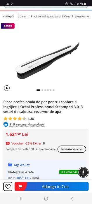 Placa profesionala de par pentru coafare si ingrijire Steampod 3.0