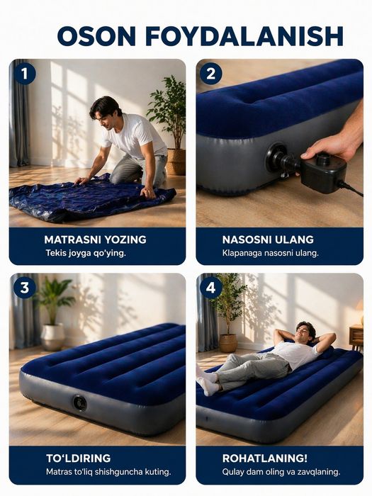 Intex 1 kishilik puflanadigan matras 191×76×25 sm