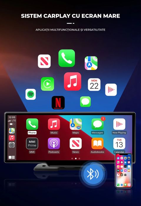 Navigatie Carplay/Android Auto Wireless 26cm + Camera Marsarier & Bord