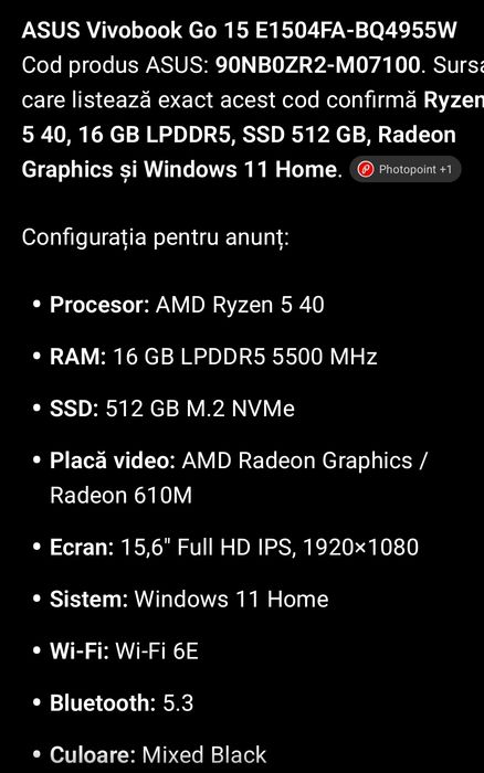 Asus Vivobook Go 15. Ryzen 5 40 16gb ddr5 ssd 512