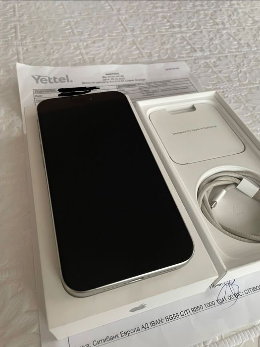 iPhone 15 pro max white titanium 256gb 1год.гаранция.Батерия на 100%!
