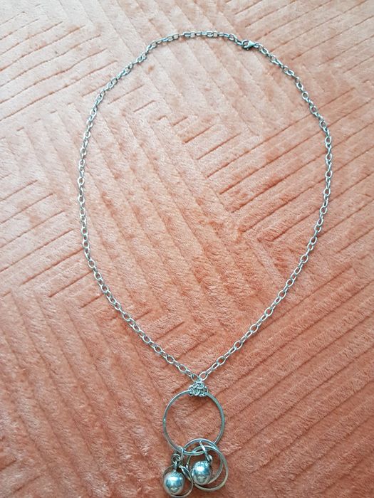 Lant colier argint 925 Italy,pandantiv cerc si bile mari,74 cm,deosebi