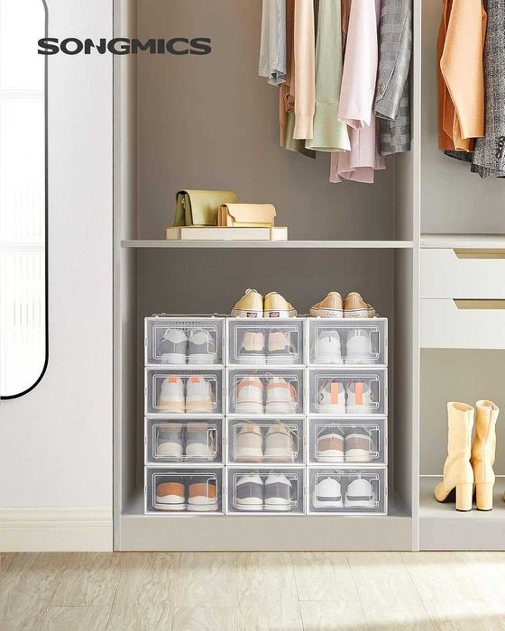 Set 12 cutii pentru pantofi stivuibile, din plastic, Songmics, alb