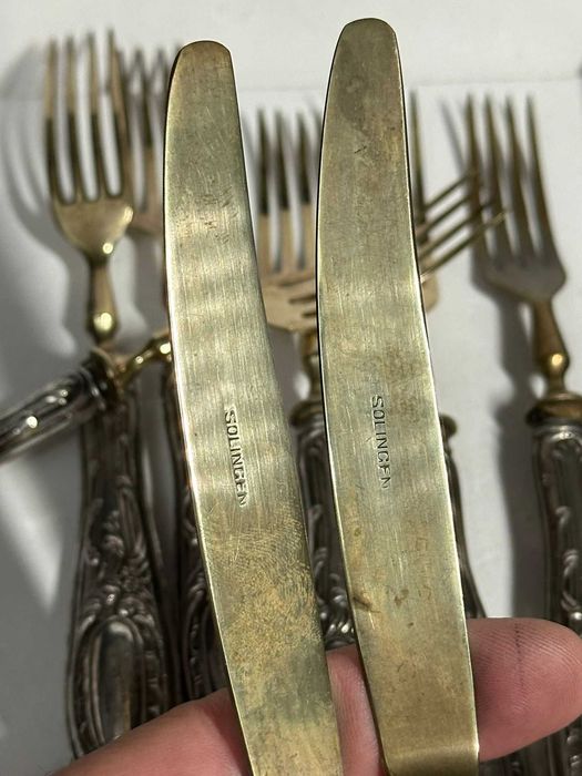 SET TACAMURI - 6 FURCULITE + 6 CUTITE - ARGINT 800 -Vintage -6.4lei/gr