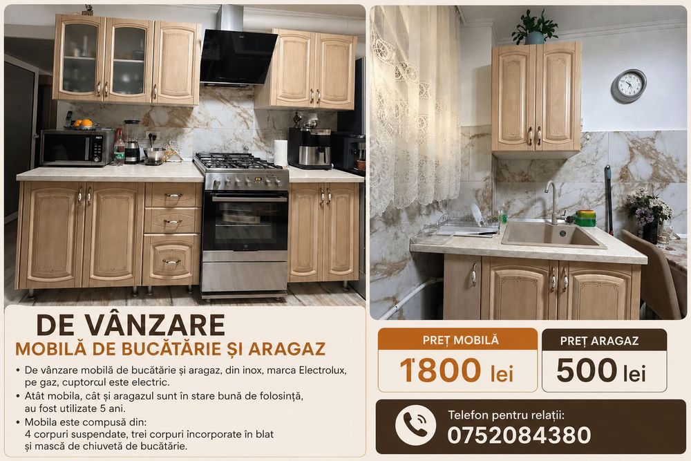 Mobilă de bucătărie și aragaz de vânzare