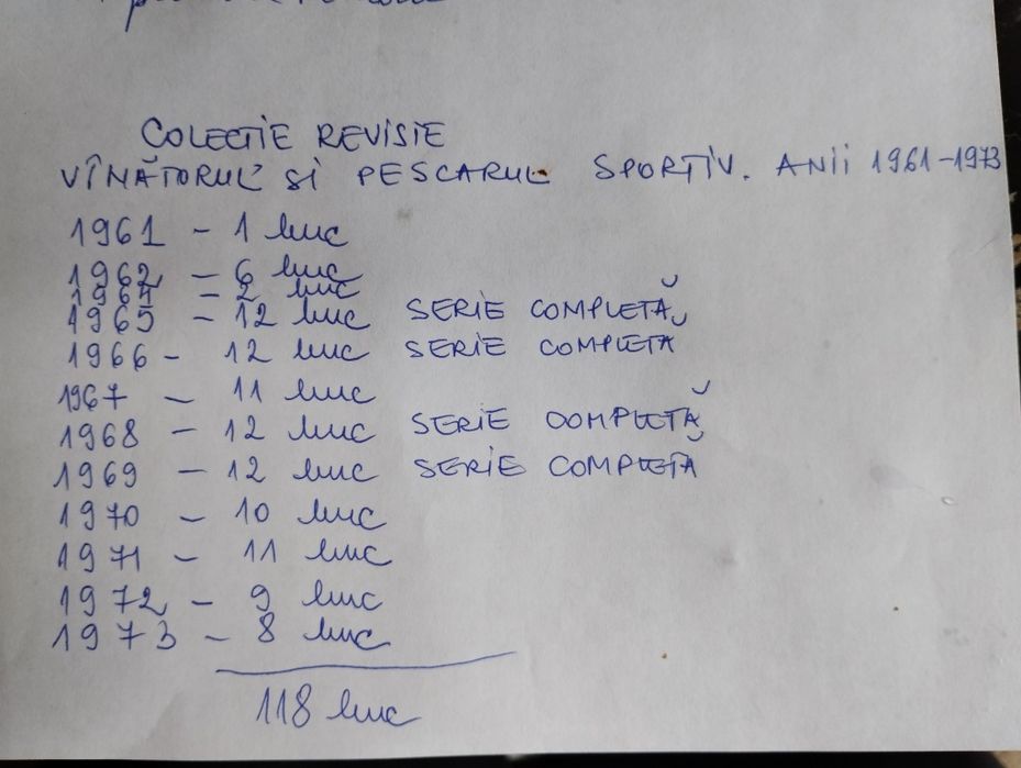 COLECTIE reviste Vinatorul și pescarul sportiv anii 1961-1973 118 buc