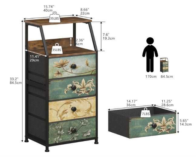 Скрин VEDECASA, скрин с 4 чекмеджета от плат, с отворен рафт